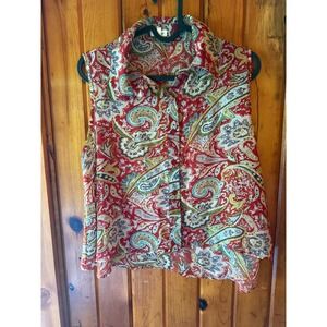 Paisley Sleeveless Blouse - Red and Green